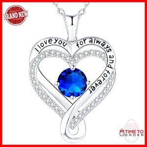 Sterling Silver Infinity Heart Necklace Elegant Birthstone Gift I Love You